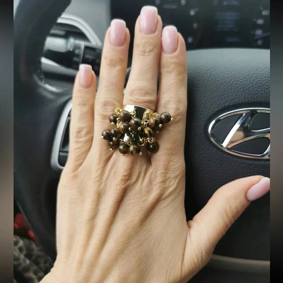 Malachite Green Stones Fringe Ring - Picture 3 of 10